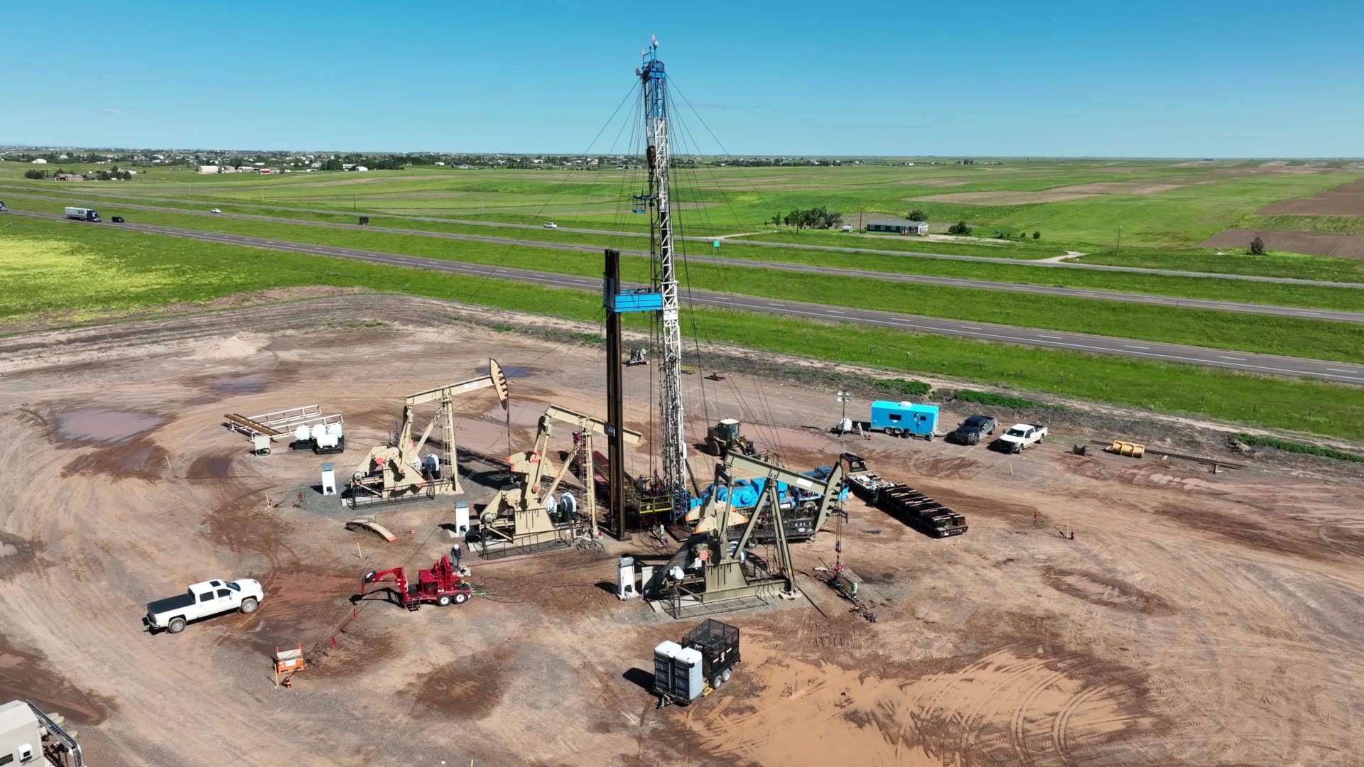 Oilfield wellsite viewed from above